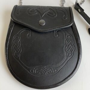 Scottish Kilt bag w embossed Celtic black leather Sporran and belt